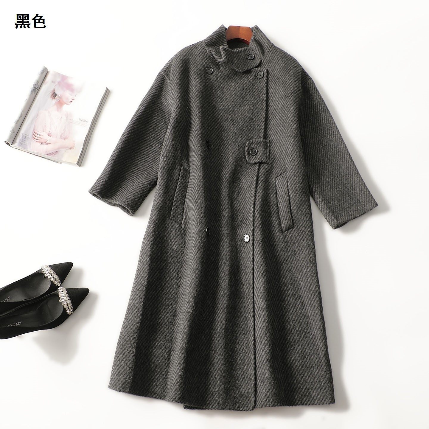 247024冬加长款长袖单排扣双面呢秋冬大衣外套