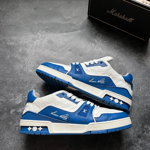 90新 LouisVuitton/路易威登 42.5码 TRAINER 白蓝满印浮雕 鞋