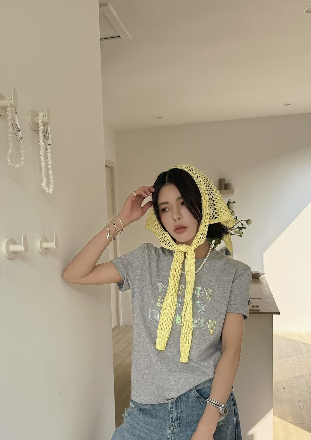 QL615-刺绣字母披肩系带短袖t恤春夏季新款韩系休闲宽松上衣