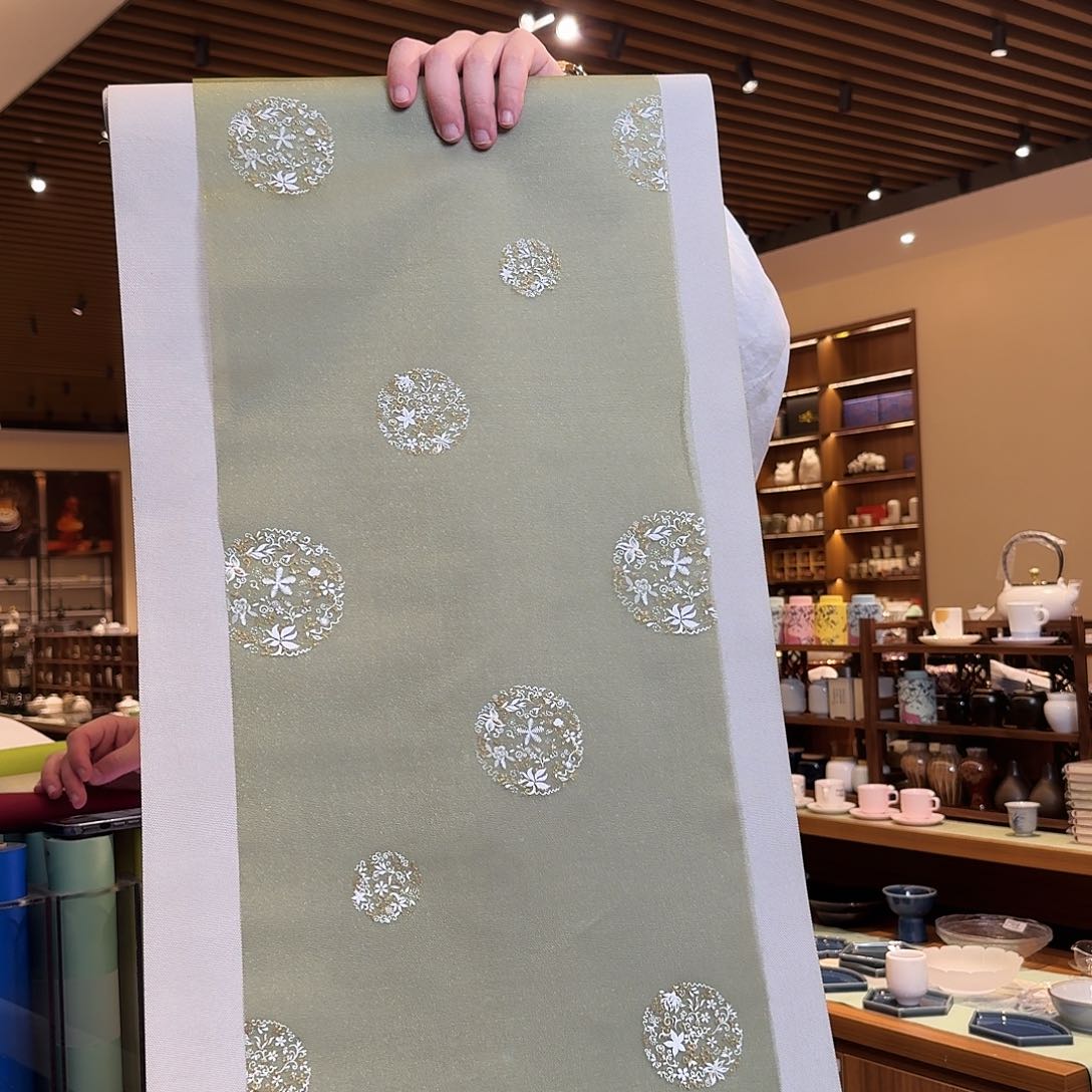 茶道配件三米灰底绿纱