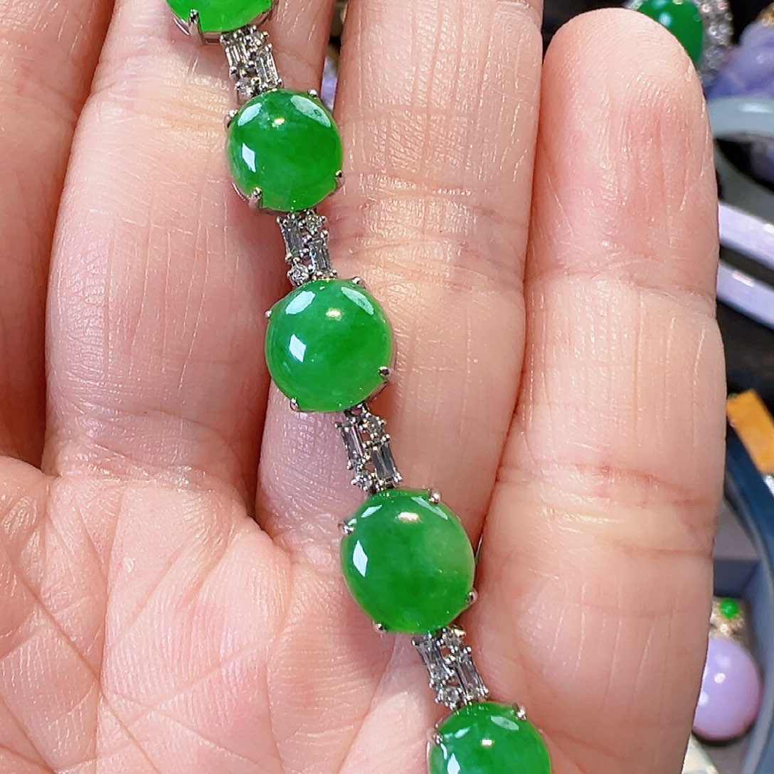 翡翠手链18K金镶嵌签收后24小时鉴赏期