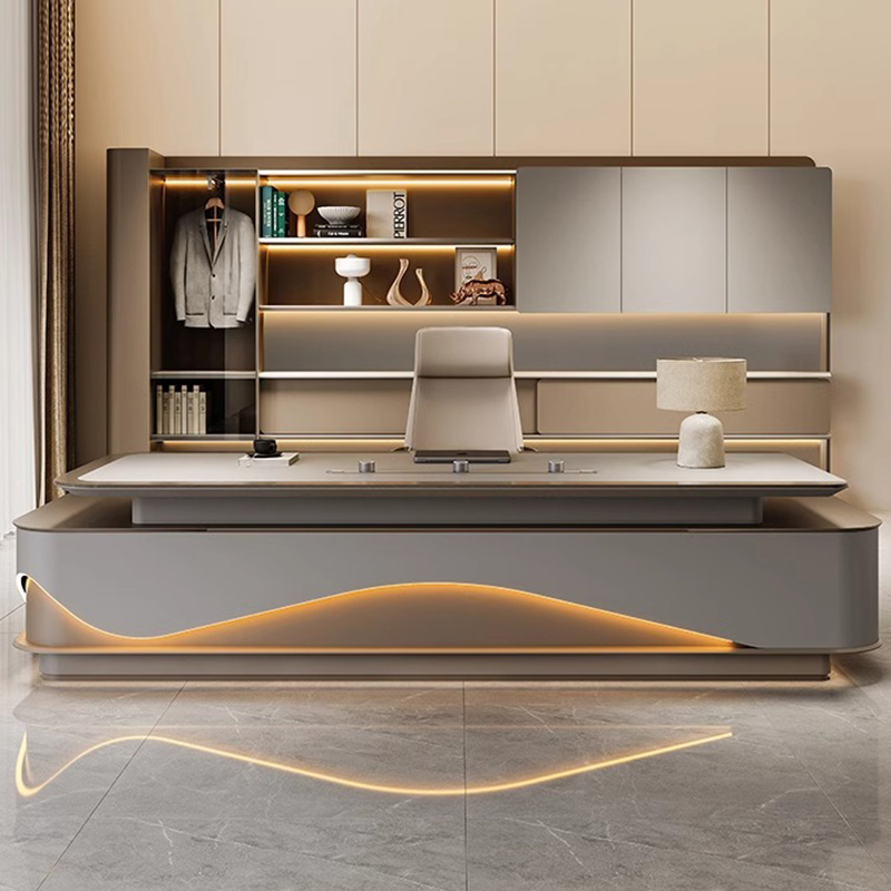 金鸾轻奢老板桌总裁高档经理桌大班台办公桌简约现代烤漆老板桌