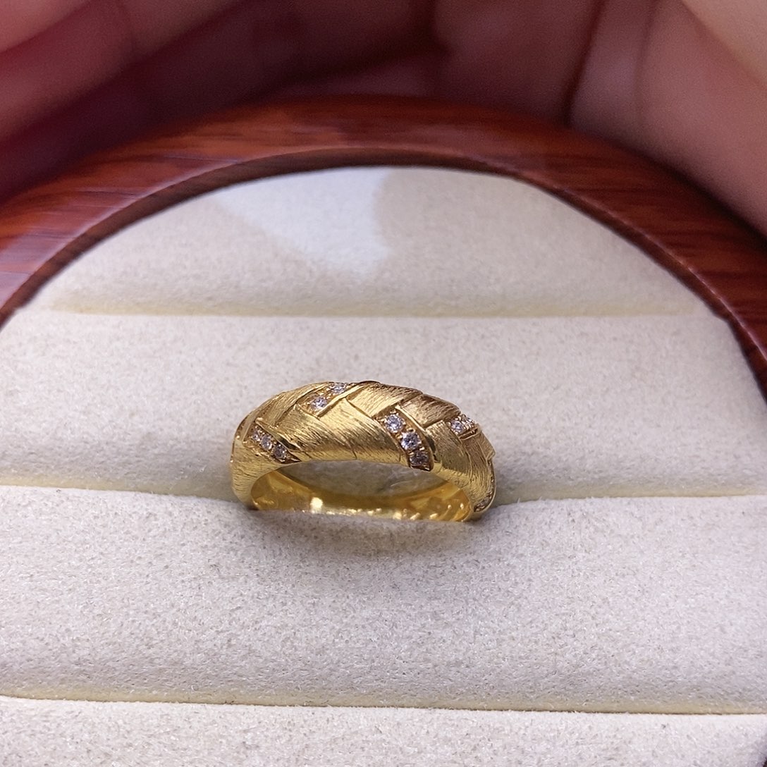 钻石戒指/指环18K金镶嵌编织戒指窄k黄14