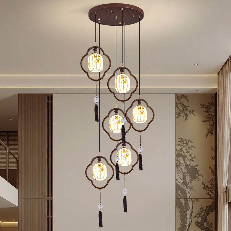 宋式美学楼梯长吊灯新款中式国风跃层挑空客厅灯复式旋转楼梯间灯