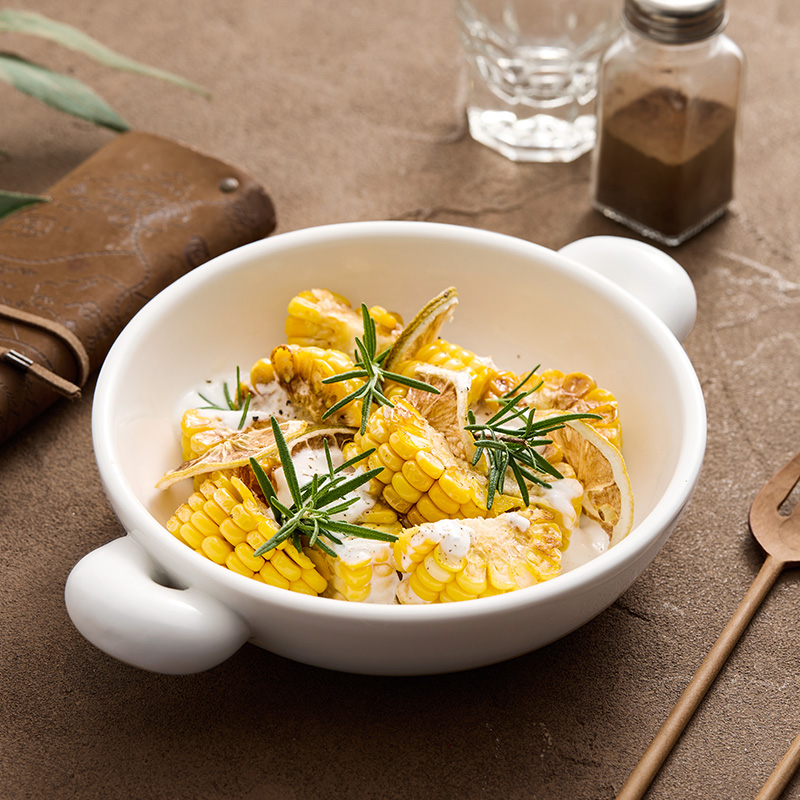 双耳手把碗高级感家用凉菜碗特色点心碗蔬菜沙拉碗高温陶瓷轻奢碗