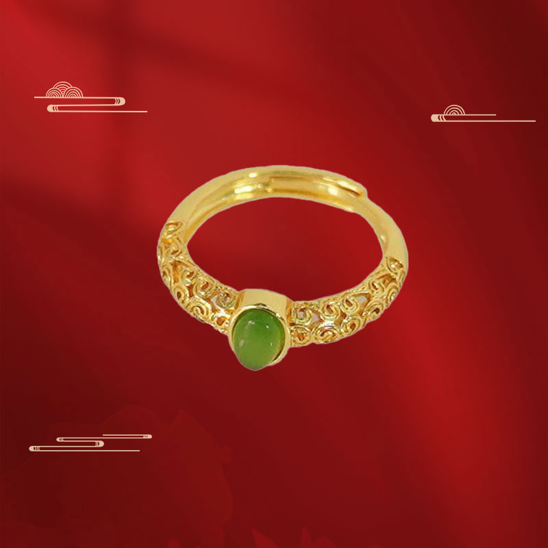 【乐乐甄选】简约时尚和田碧玉掐丝合金镶嵌戒指赠礼盒【YDR45】