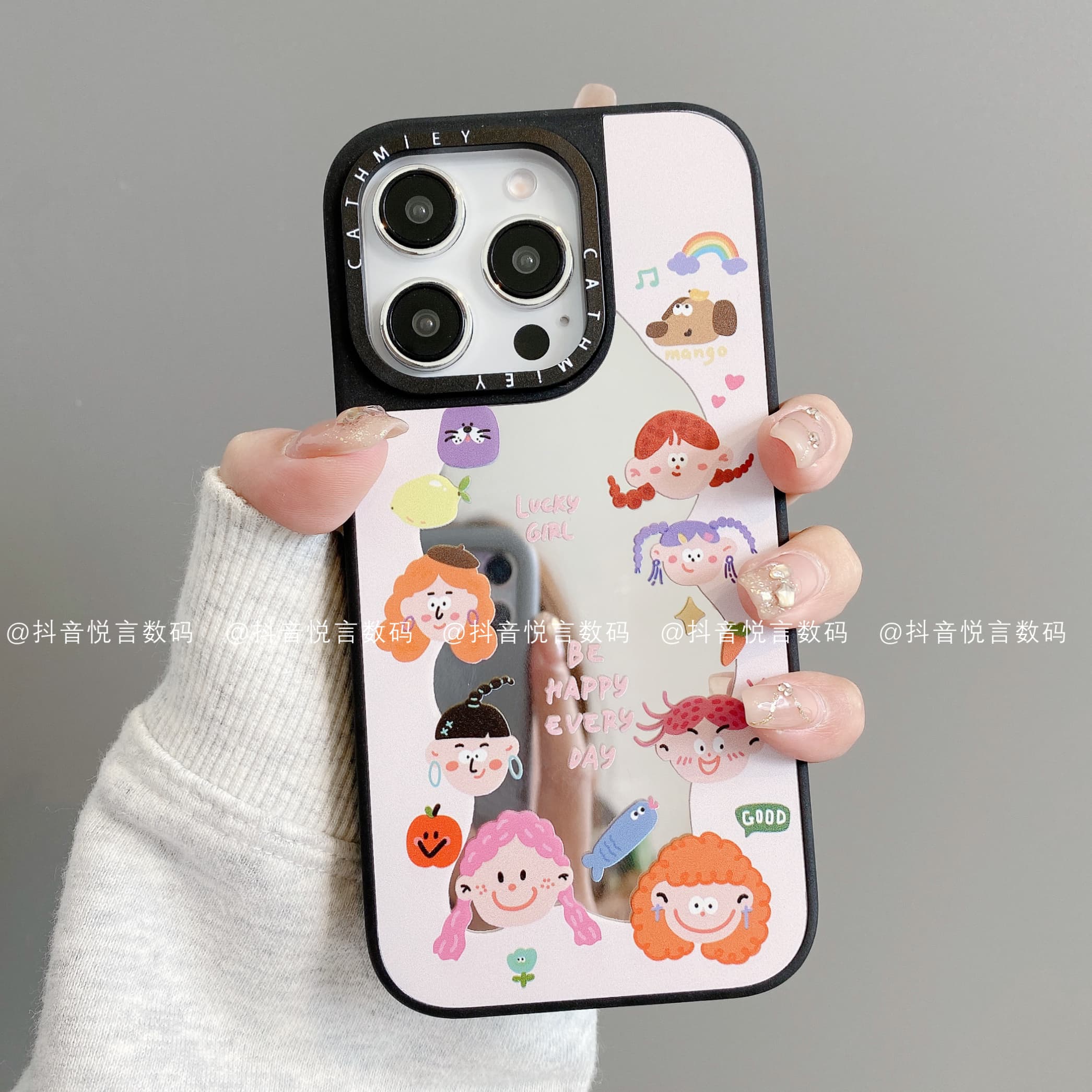 黑边镜面壳适用iPhone16promax15/14/13/12/11卡通女孩创意手机壳