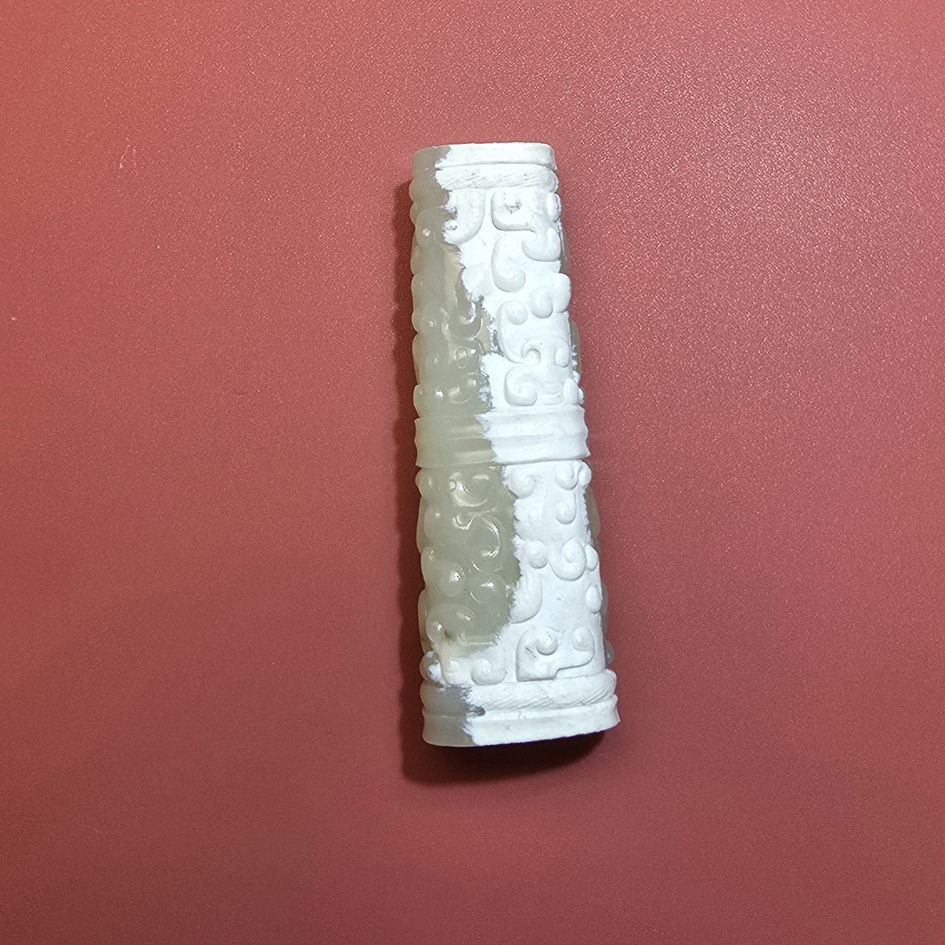 琼华纪 阁 和田玉满工龙纹玉管