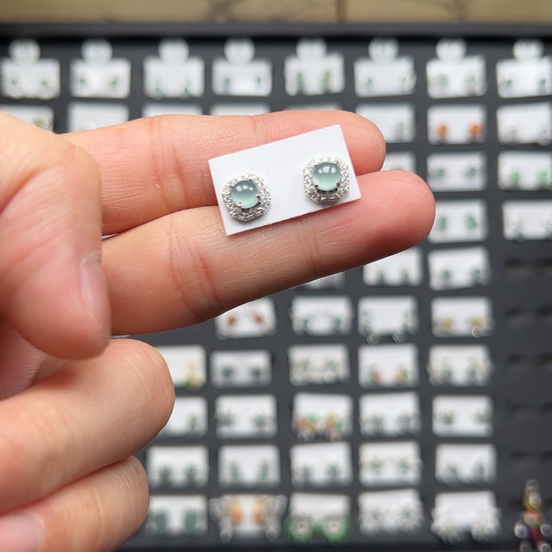 大***走翡翠银S925镶嵌耳饰8888