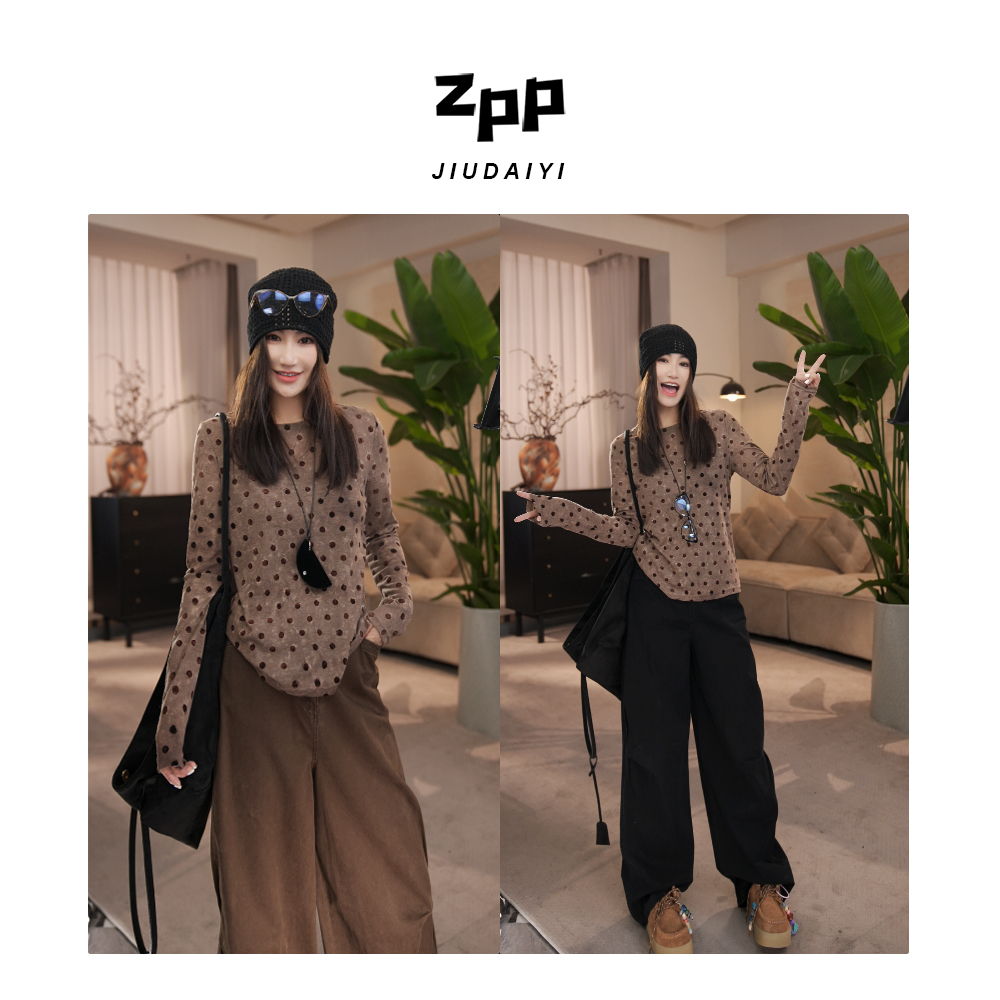 玖黛衣【波影】早秋韩系波点时尚百搭长袖T恤 TXP42161