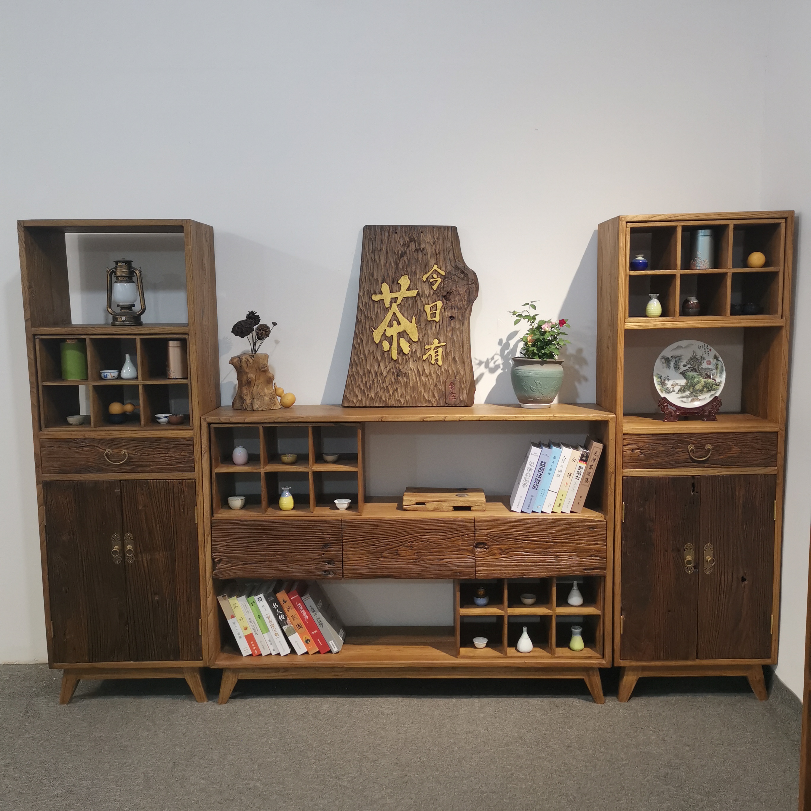 简约多功能展示柜储物柜推拉置物柜田园侘寂风餐边柜柜子客厅