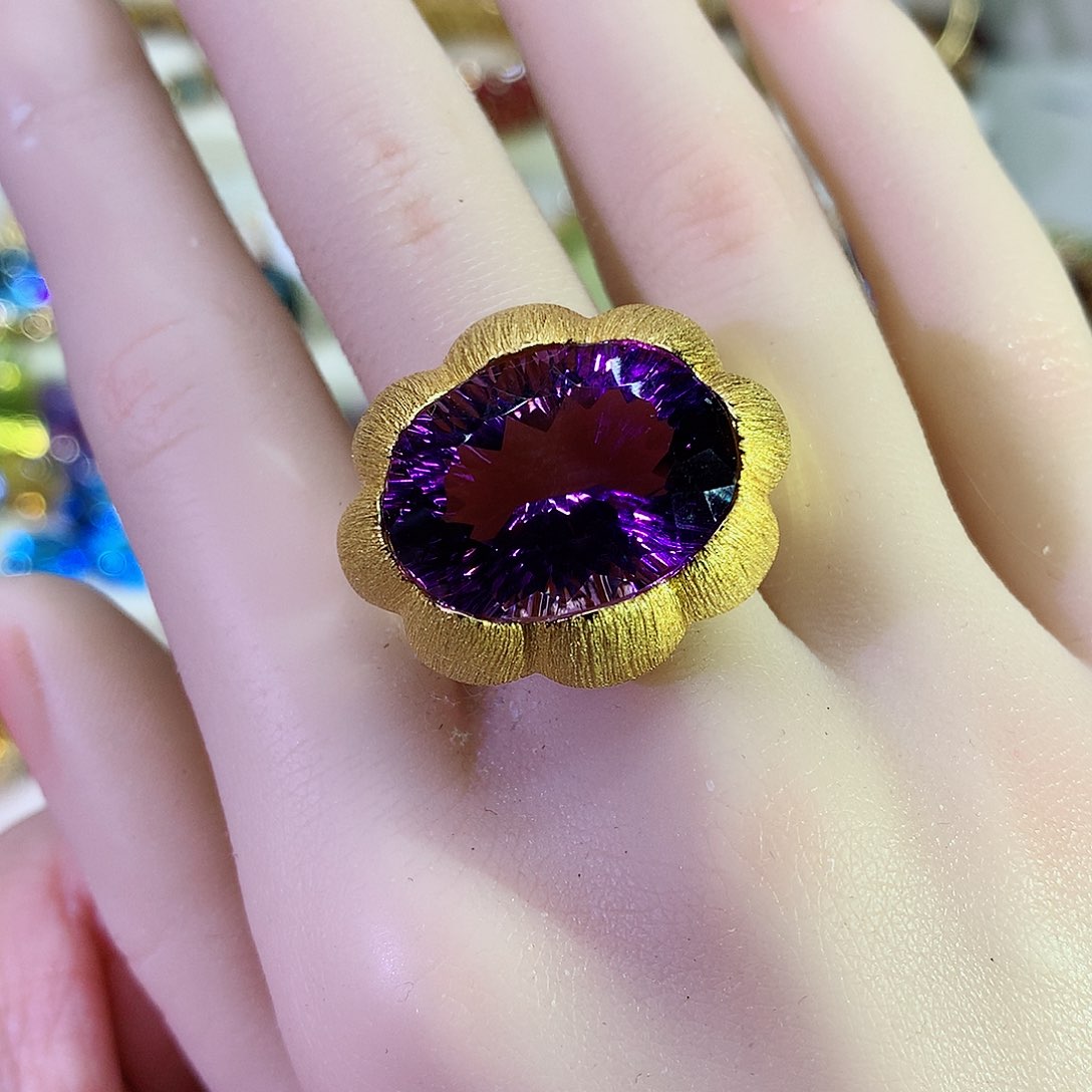 紫晶戒指银S925镀金镶嵌