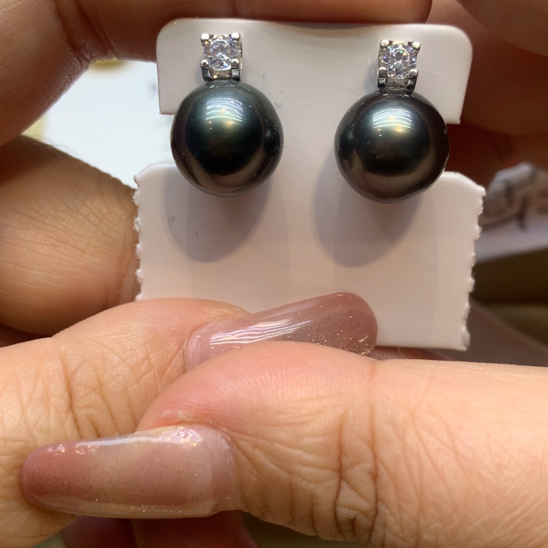 银S925镶嵌耳饰海水珍珠