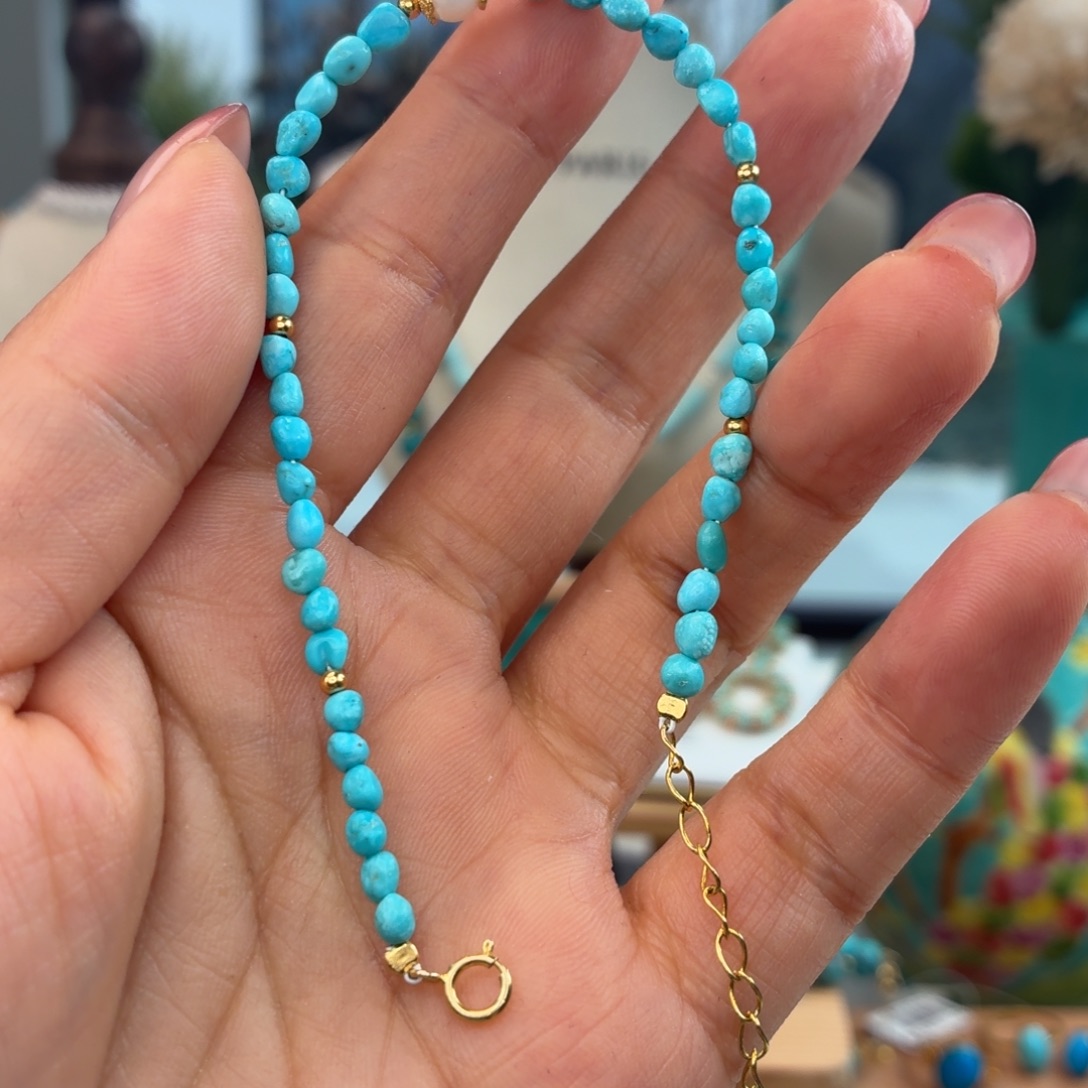 绿松石银S925镀金镶嵌手链