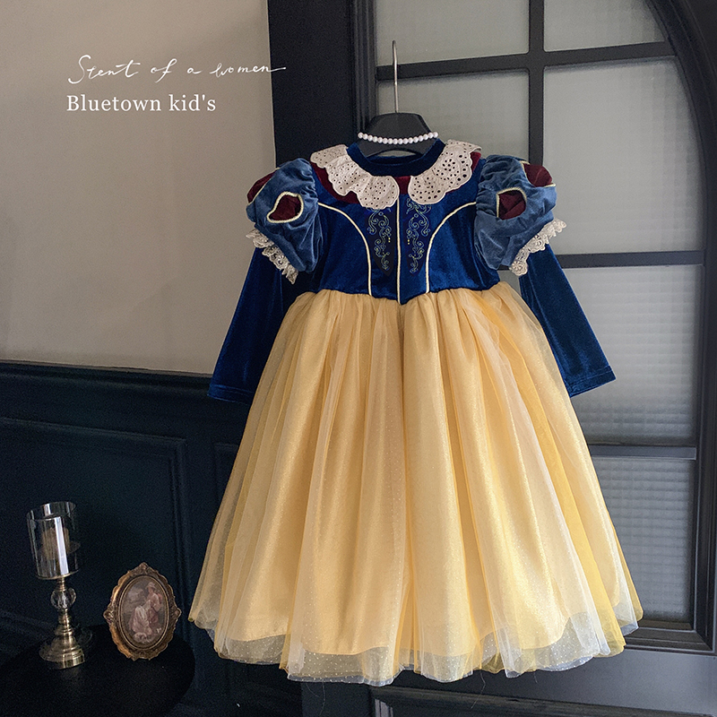 【本妈】25秋”白雪公主”女童打底上衣+短袖花边网纱公主连衣裙86287