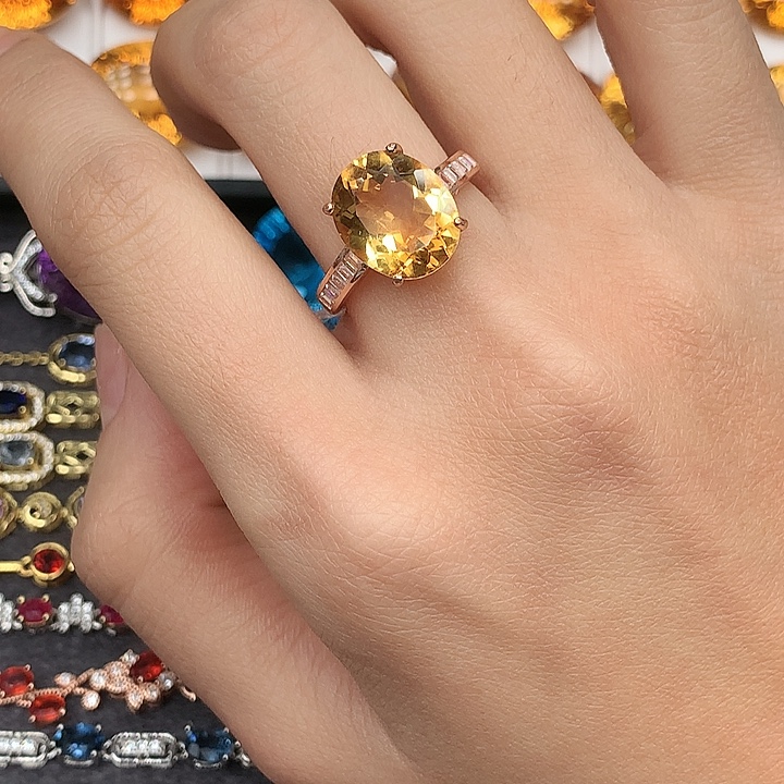 黄晶戒指银S925镶嵌