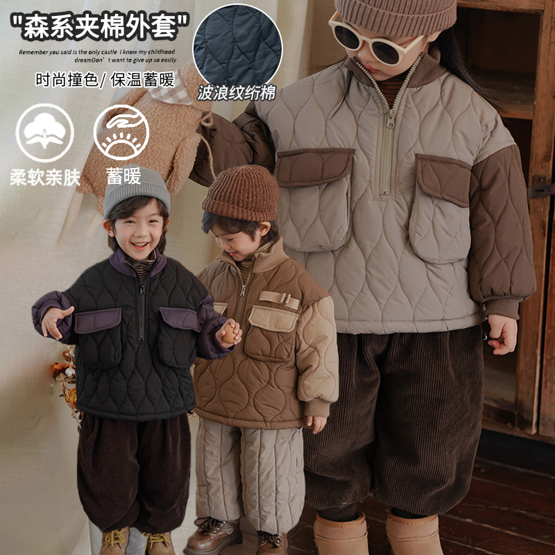 【冬清仓】个性拼色韩版WX109绗棉外套冬款洋气男女童保暖套头棉服