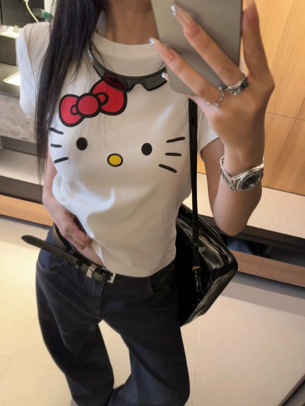 【大脸猫】卡通印花短袖T恤新款复古圆领显瘦修身短袖上衣