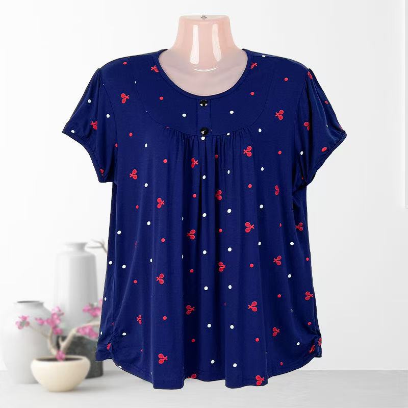 时尚圆领薄款夏季常规睡裙中老年女装纽扣宽松女装中老年