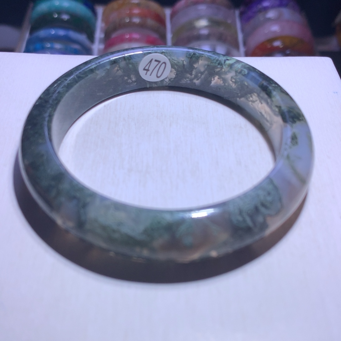 水晶手镯银S925镶嵌水草玛瑙60.3圈470