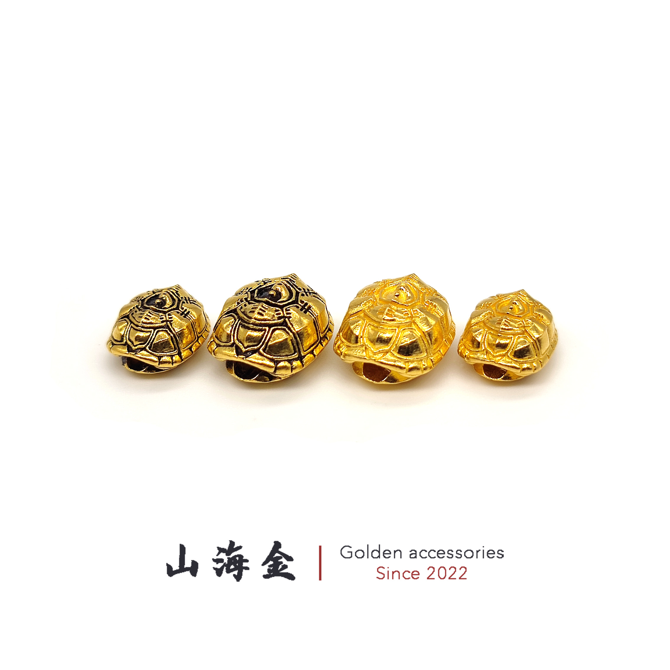 山海金 24K黄金999足金富甲天下背云龟壳线束隔珠文玩手串DIY配饰