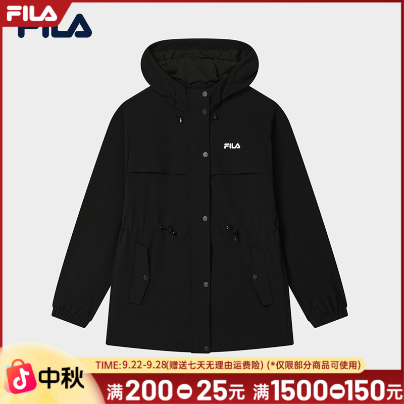 Fila/斐乐2025新款户外休闲连帽防风纯色工装风衣F11W539703F