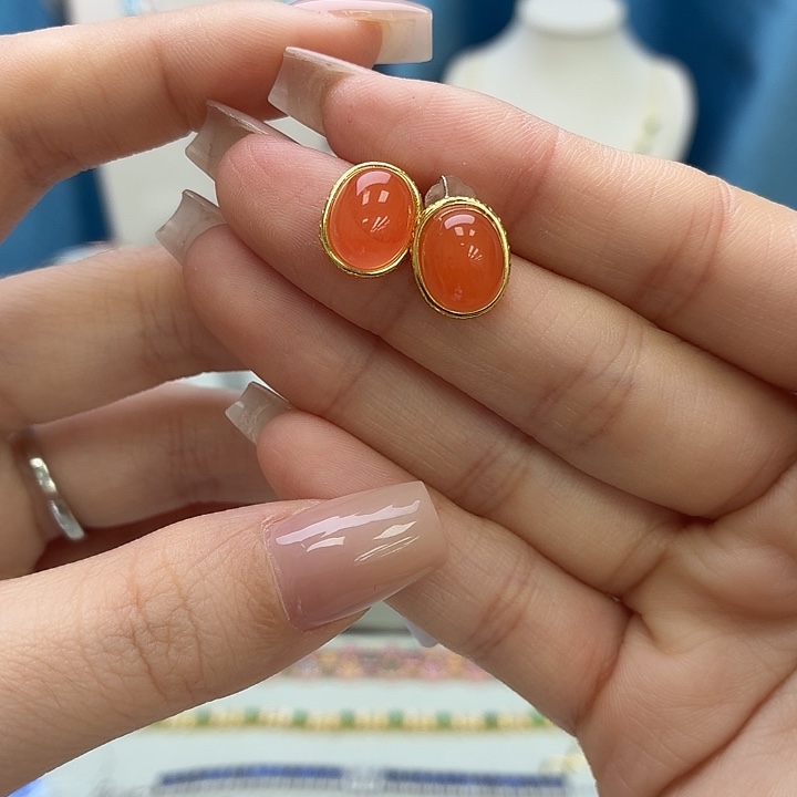 南红玛瑙银S925镶嵌耳饰