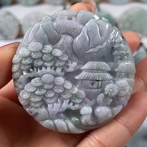 翡翠颈饰未镶嵌山水两面工福利