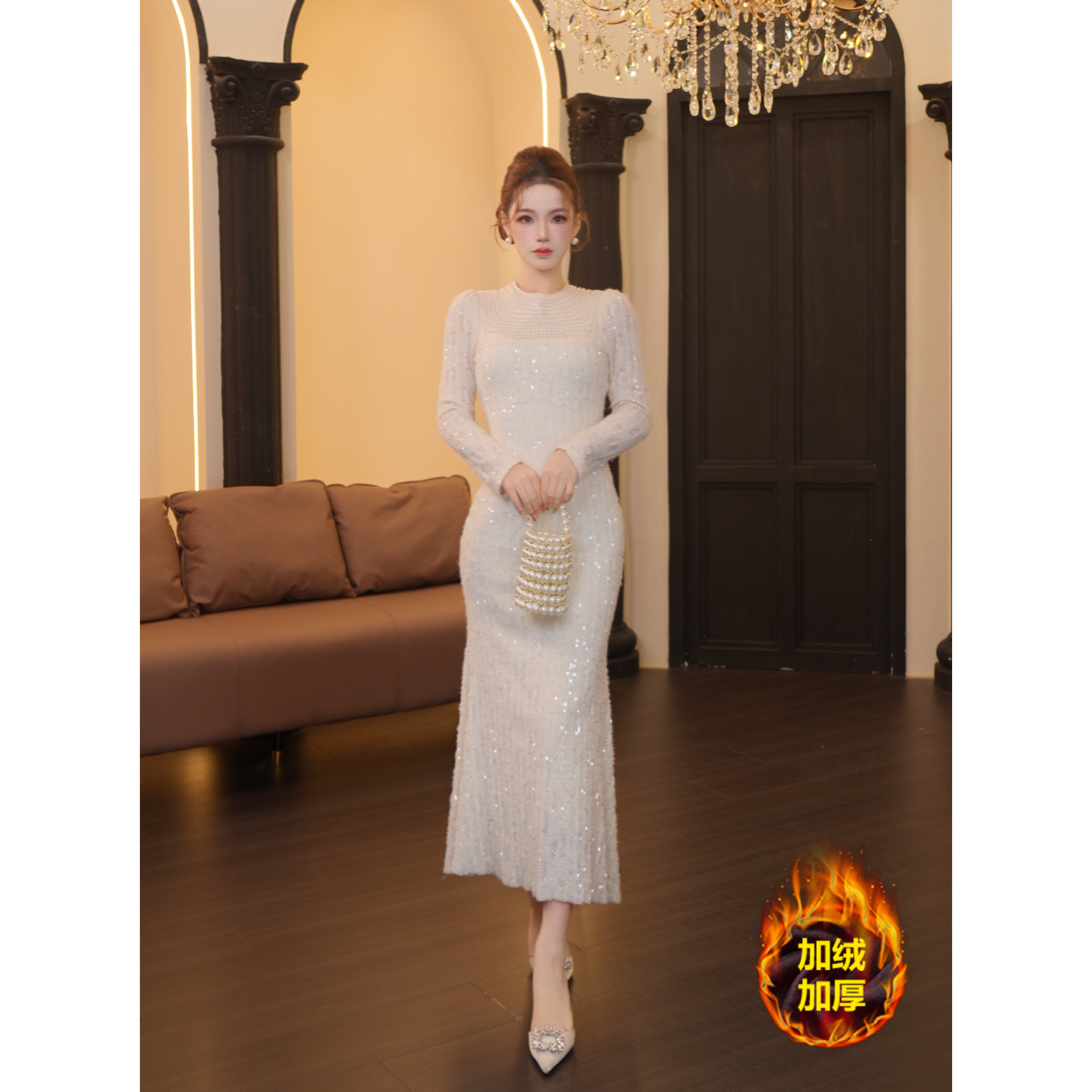 3店-288【温迪专属】高腰法式秋冬季加绒加厚连衣裙LL051