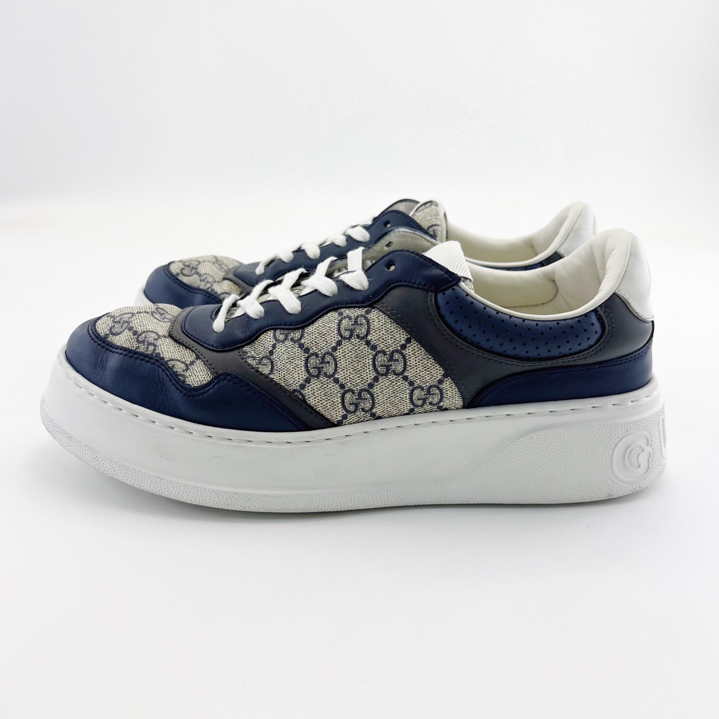 95新 GUCCI/古驰 43码/藏蓝色双G满印老花logo饼干鞋/15025521