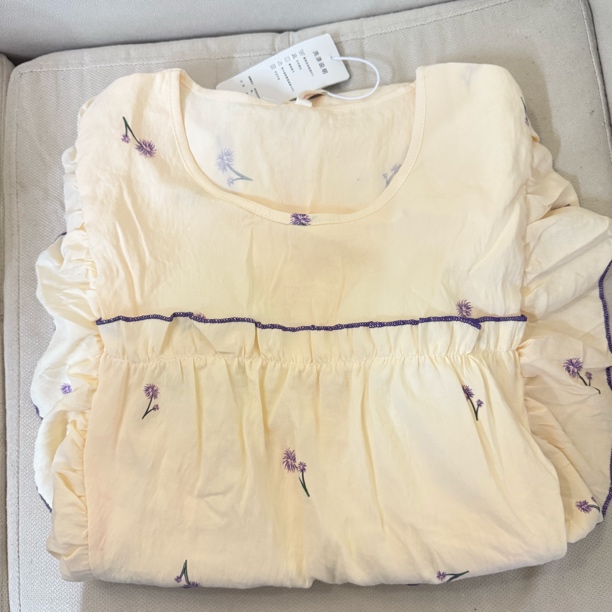 夏季女士紫蒲公英带胸垫无袖睡裙