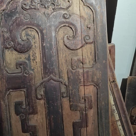 凤***潮香榧木老木雕老花板一对