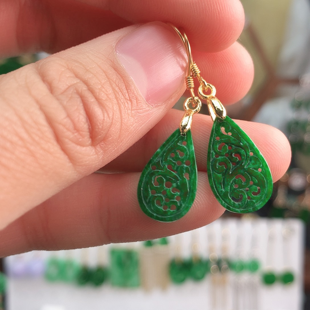 翡翠耳饰银S925镶嵌耳饰