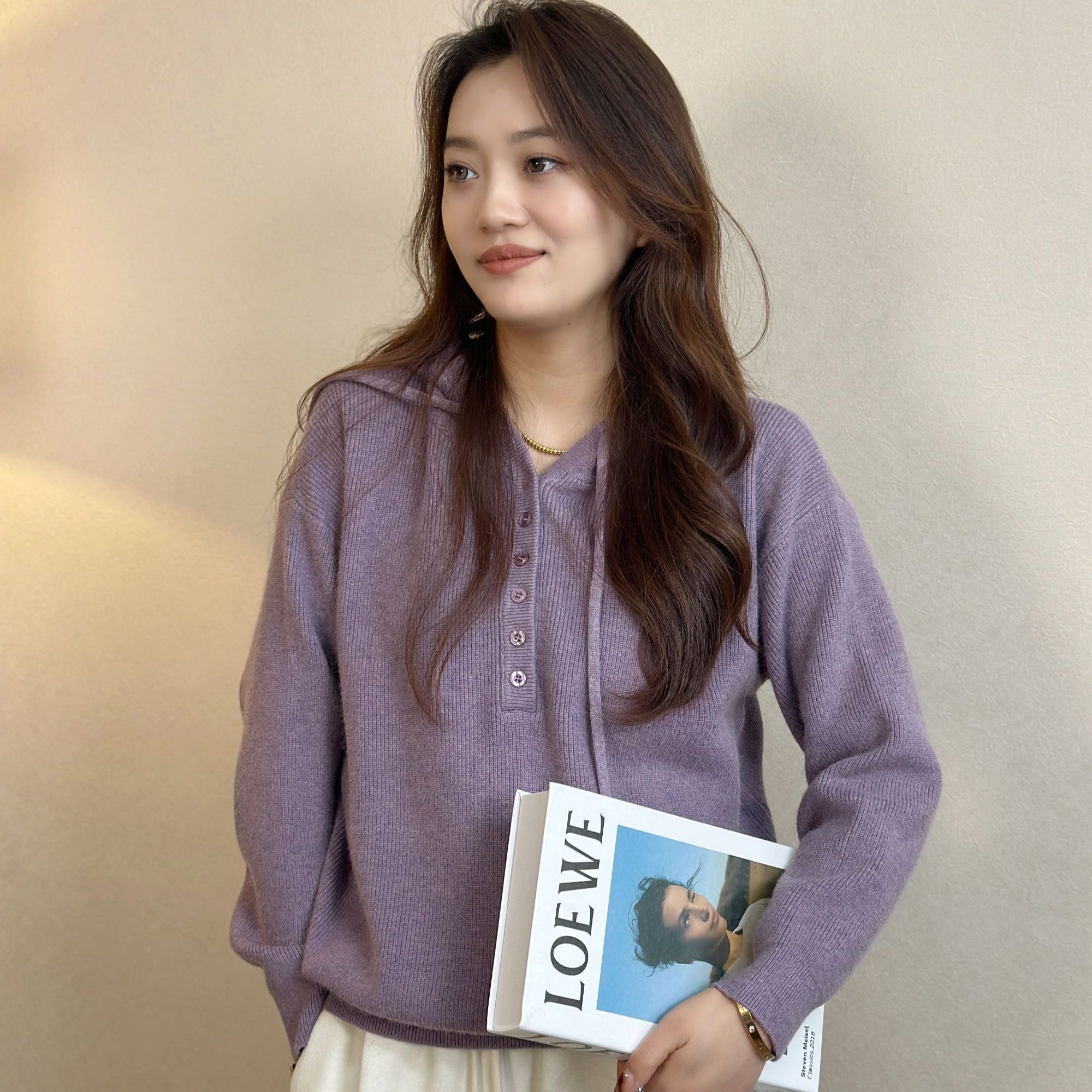 【拾光】韩版时尚连帽冬季休闲风宽松型针织衫