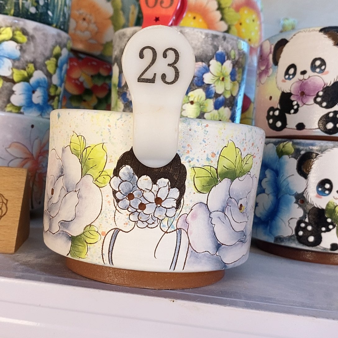 紫砂花盆红陶手绘花盆