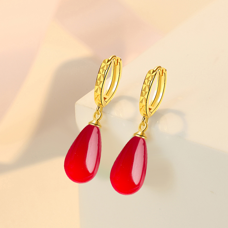 大气耳扣s925纯银东陵玉耳环女2026款网红火爆款喜庆耳坠妈妈礼物