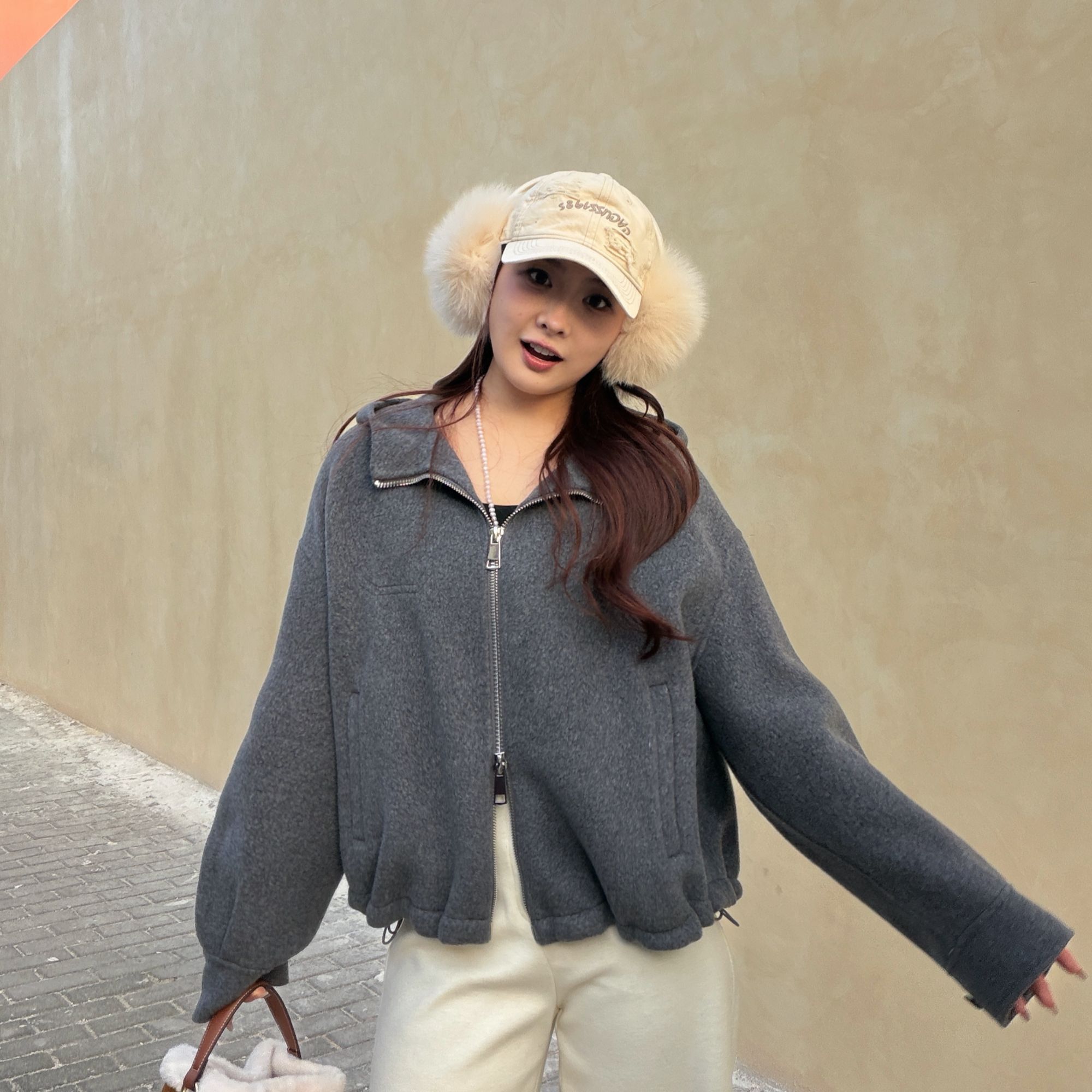 N°28【颗粒羊绒】连帽短款毛呢外套女秋冬季夹克大衣8855A1D715