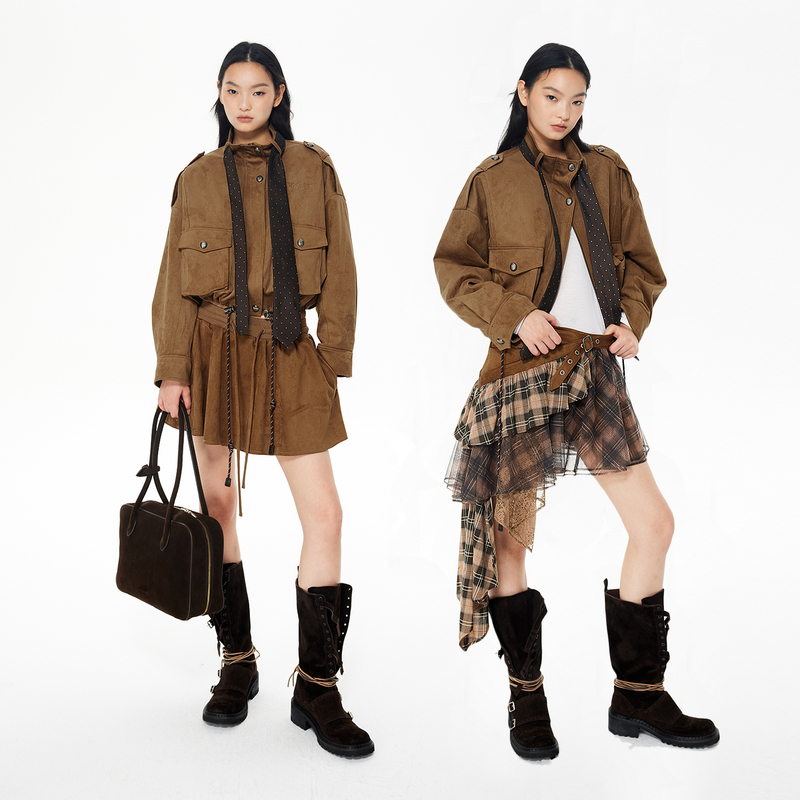 【本周上新】REVAN芮范2025冬琥珀流光风波点领带夹克棉服RL9270102