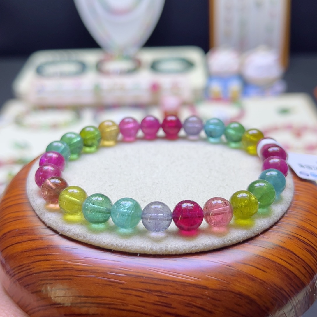 碧玺手链未镶嵌7.5mm色标彩虹