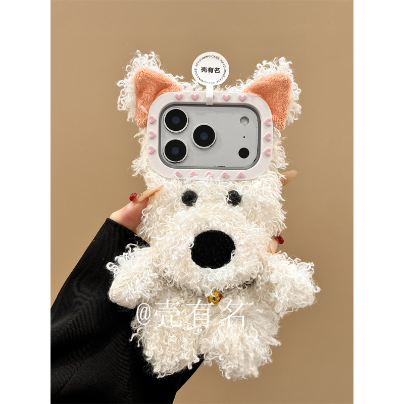 秋冬立体耳朵卡通铃铛西高地适用苹果17手机壳iPhone16/15/14毛绒