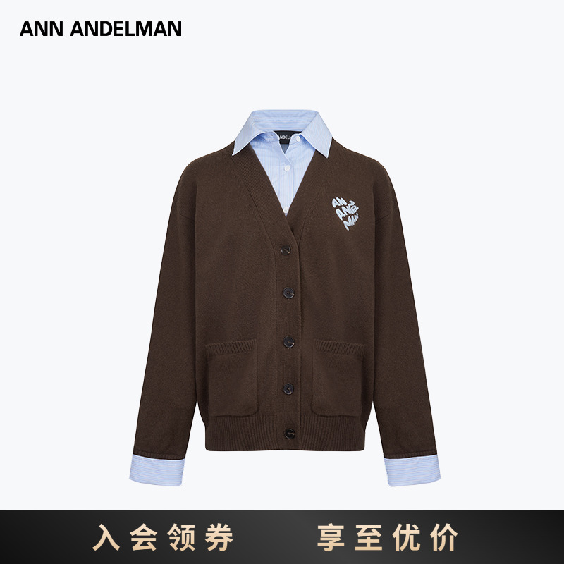 ANN ANDELMAN 25秋装新款衬衫女拼接针织衫慵懒假两件毛织上衣