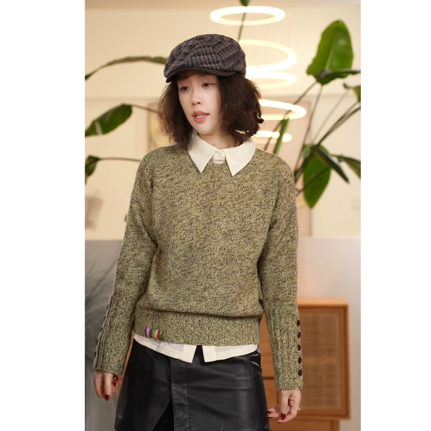 Y【叭哒不惑】开心果酱 绵羊毛复古纯色长袖针织圆领百搭套头毛衣