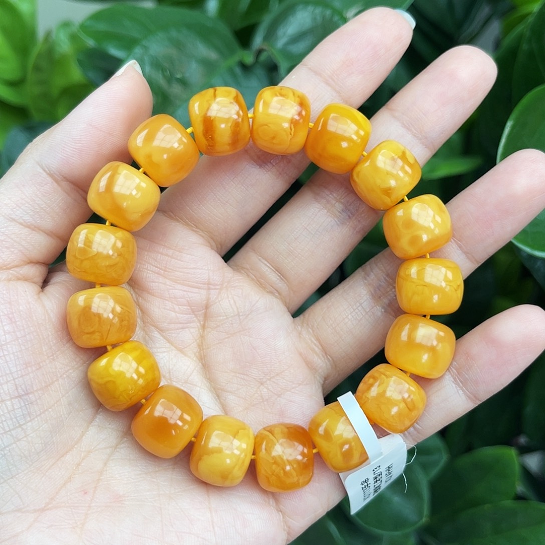 琥珀未镶嵌手链13m鸡油红妖花