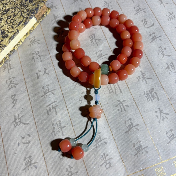 云栖粉糯南瓜配珠菩提根手串百搭原创古风文玩手持盘玩念珠禅意
