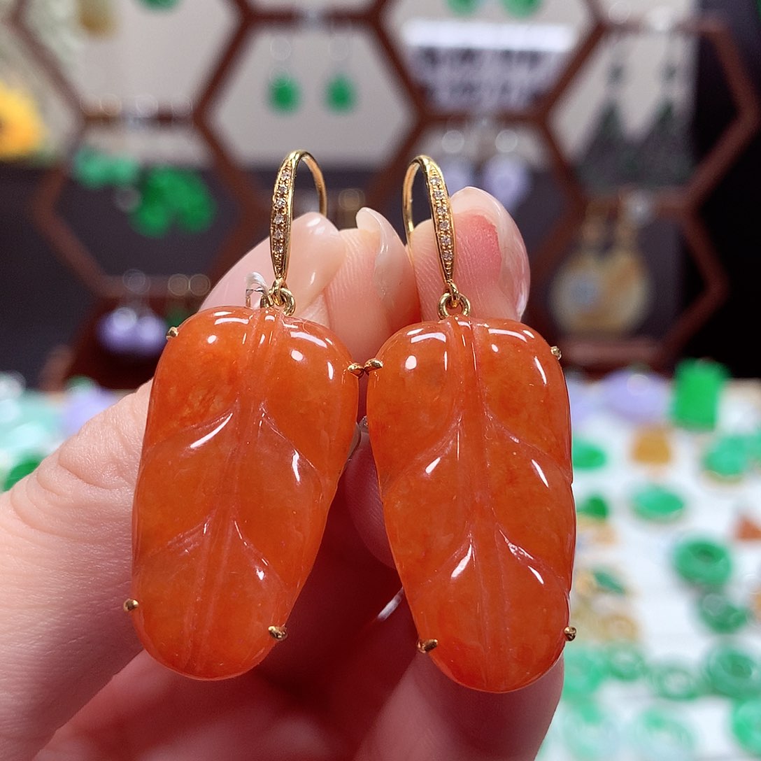 翡翠耳饰18K金镶嵌天然翡翠