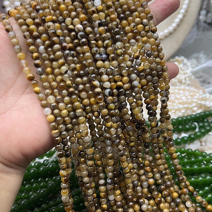 未镶嵌玛瑙/玉髓珠宝半成品2条4mm虎眼石