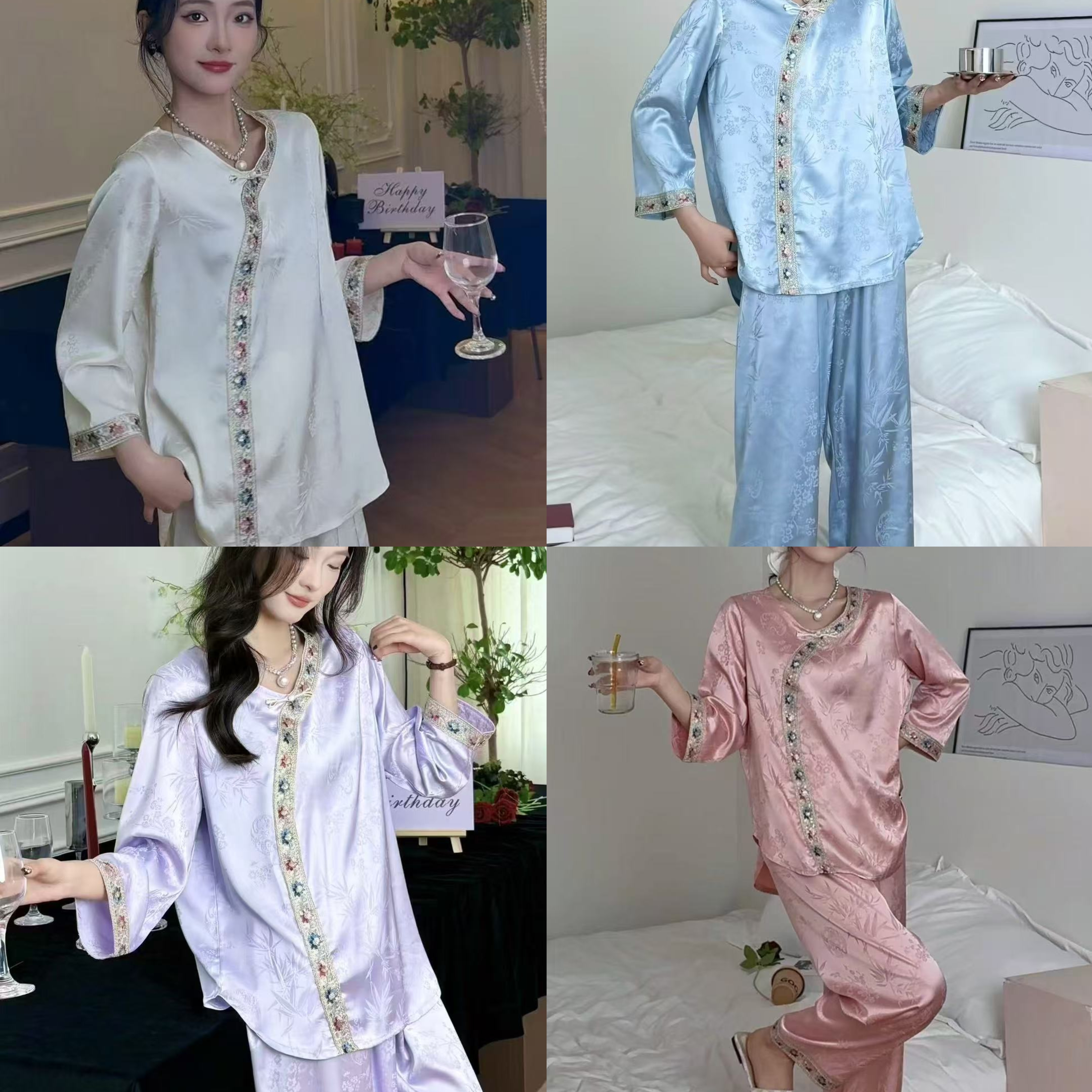 ME1056高品质绸缎扣金线套装