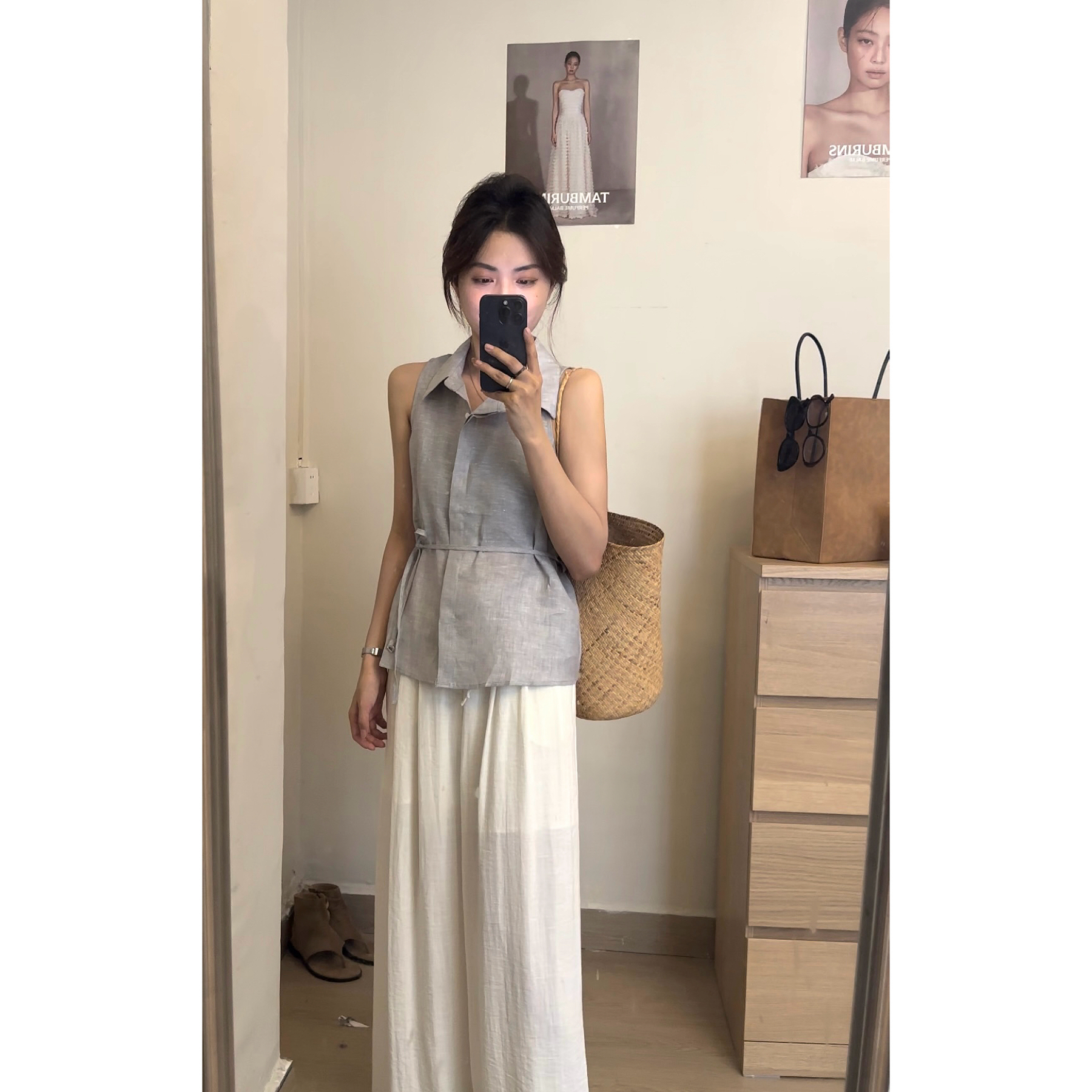 NO退NO换 夏季薄款系带收腰无袖衫