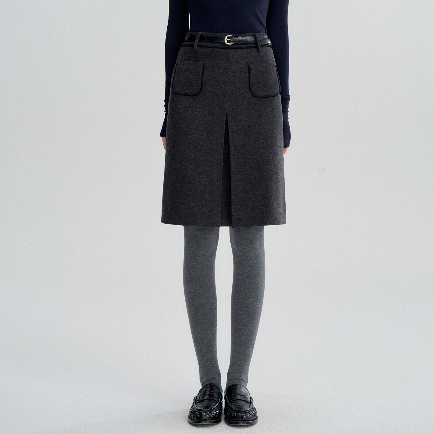 OIOI ESSE｜设计感压褶毛呢半身裙女秋冬气质百搭直筒包半裙