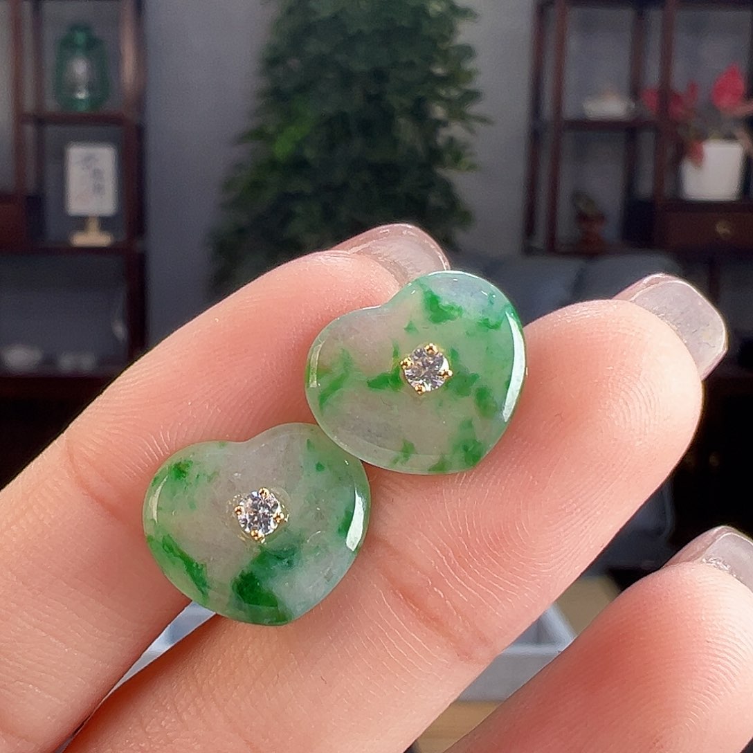 翡翠18K金镶嵌耳饰耳环20